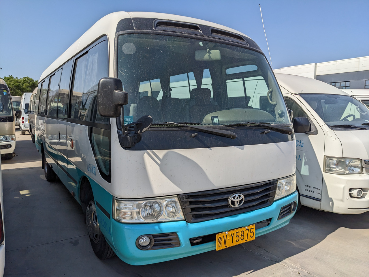 Minibus, People carrier TOYOTA Coaster passenger bus white and blue petrol engine minivan: picture 2