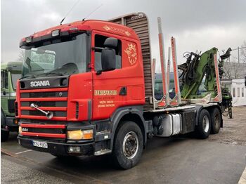 Forestry trailer, Truck Scania R 144  Holztransporter mit kran loglift 165 zt: picture 1