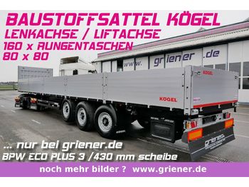 Dropside semi-trailer Kögel SN24 /BAUSTOFFSATTEL 800 BW /RUNGEN LENKACHSE