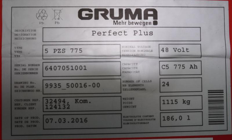 Battery GRUMA 48 Volt 5 PzS 775 Ah: picture 5