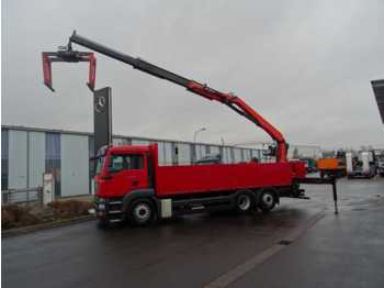 Dropside/ Flatbed truck MAN 26.360 LL 6x2 Pritsche + Kran Palfinger PK21001: picture 1