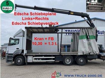 Curtain side truck, Crane truck Mercedes-Benz 2636 Kran Hiab XS 144 Schiebeplane L+R + Dach BC: picture 1