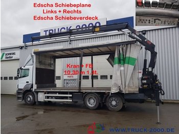 Curtain side truck, Crane truck Mercedes-Benz 2636 Kran Hiab XS 144 Schiebeplane L+R + Dach BC: picture 1