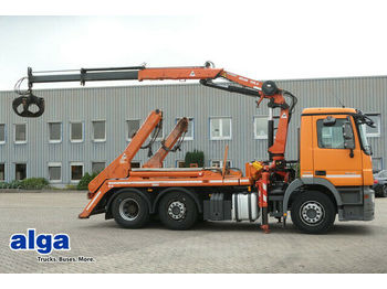 Skip loader truck Mercedes-Benz 2641 Actros 6x2, VDL P18 Absetzter, Atlas Kran