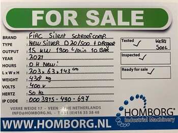 New Air compressor Fiac New Silver D 20 / 500 Silent 15 kW 1900 L / min 10 Bar Elektrische Schroefcompressor met ketel en droger: picture 2