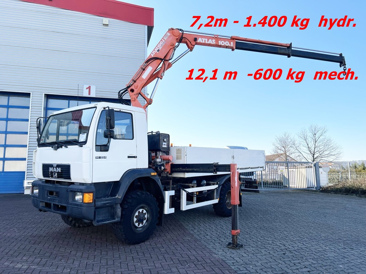 MAN 14.224 LAC 4x4 BB 14.224 LAC 4x4 BB mit Kran Atlas 100.1 - Crane truck, Dropside/ Flatbed truck: picture 1 MAN 14.224 LAC 4x4 BB 14.224 LAC 4x4 BB mit Kran Atlas 100.1 - Crane truck, Dropside/ Flatbed truck: picture 1