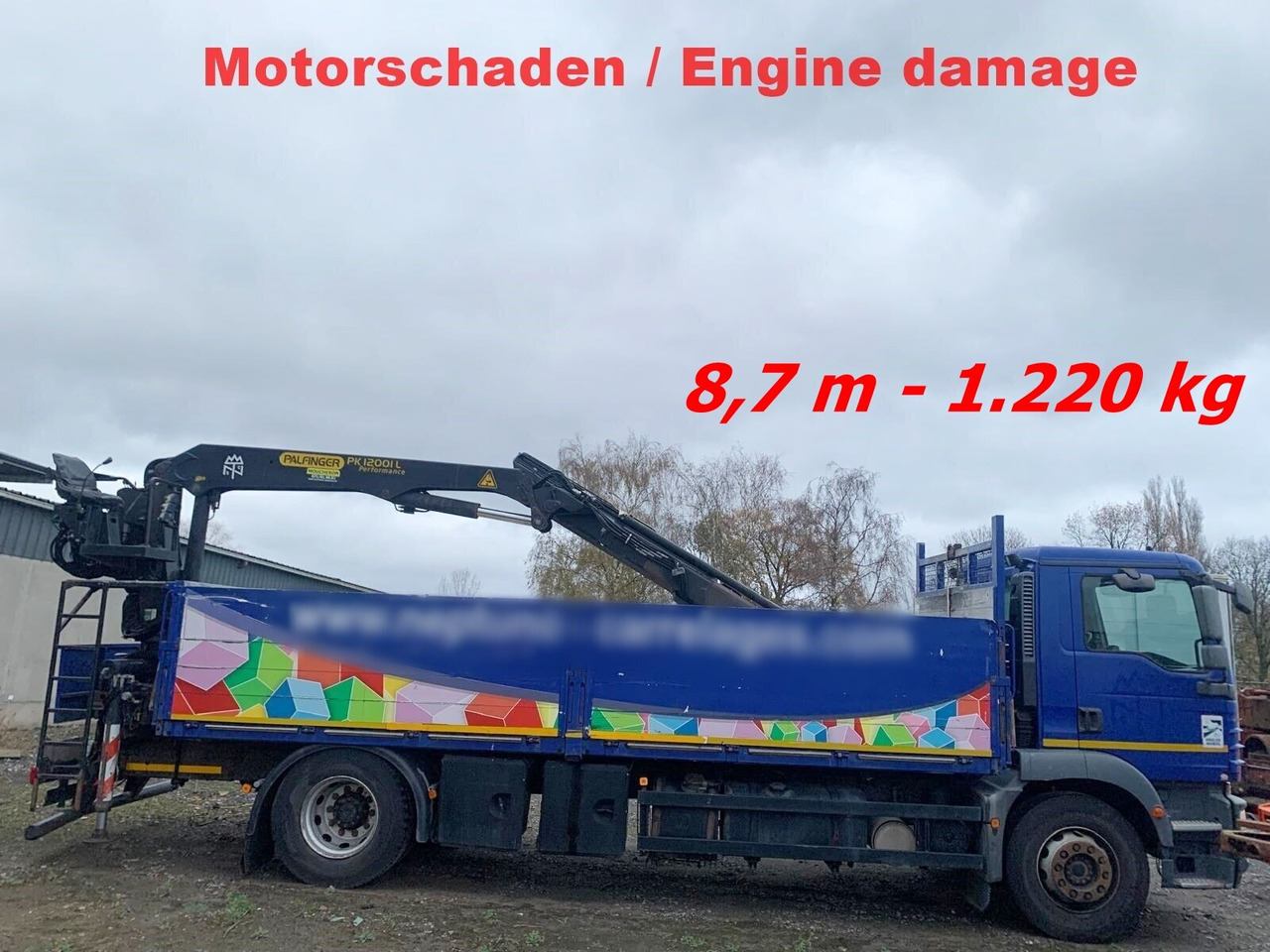 MAN TGM 18.290 4x2 BL mit MOTORSCHADEN! TGM 18.290 4x2 BL, Heckkran Palfinger PK12001L, MOTORSCHADEN! - Crane truck, Dropside/ Flatbed truck: picture 1 MAN TGM 18.290 4x2 BL mit MOTORSCHADEN! TGM 18.290 4x2 BL, Heckkran Palfinger PK12001L, MOTORSCHADEN! - Crane truck, Dropside/ Flatbed truck: picture 1