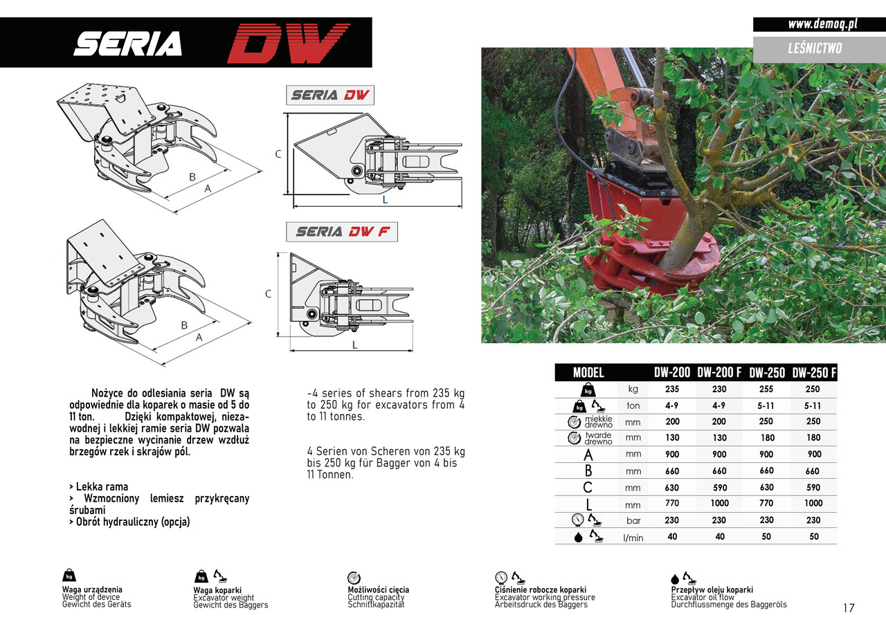 DEMOQ DW200 F De-forestation shear 230 kg - Grapple for Construction machinery: picture 3 DEMOQ DW200 F De-forestation shear 230 kg - Grapple for Construction machinery: picture 3