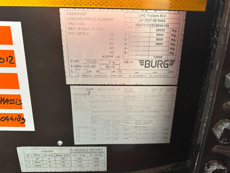 Container transporter/ Swap body semi-trailer Burg 20FT ADR (EX/II, EX/III, FL, AT), Leeggewicht: 3.690kg, SAF INTRADISC, 2x liftaxle, ALCOA, NL-Chassis: picture 20
