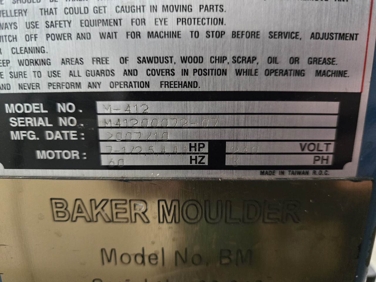 BAKER M-412 - Woodworking machinery: picture 4 BAKER M-412 - Woodworking machinery: picture 4
