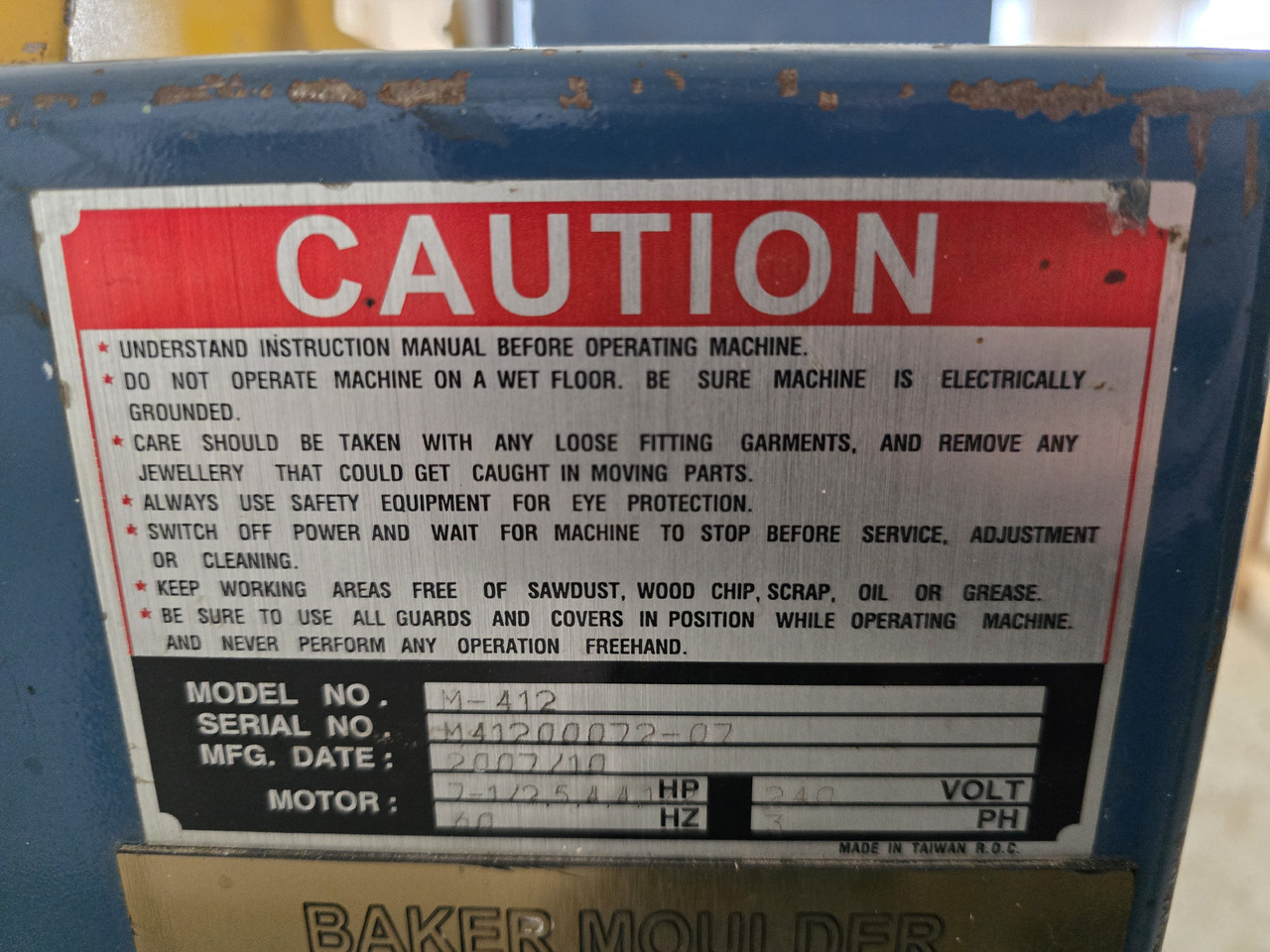 BAKER M-412 - Woodworking machinery: picture 3 BAKER M-412 - Woodworking machinery: picture 3