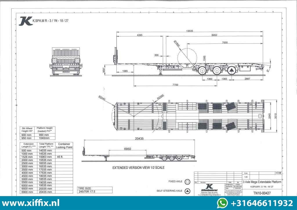 Dropside/ Flatbed semi-trailer Kässbohrer 3-ass. Vlakke uitschuifbare Mega oplegger / Naloop gestuurd: picture 18