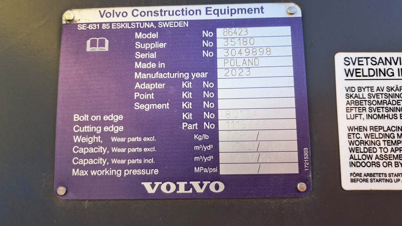 New Loader bucket VOLVO 2500 mm for 12-15 ton wheel loaders: picture 6