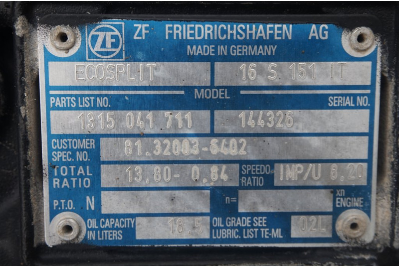 ZF 16S151OD+INT F2000 81.32003-6402 - Gearbox for Truck: picture 5 ZF 16S151OD+INT F2000 81.32003-6402 - Gearbox for Truck: picture 5