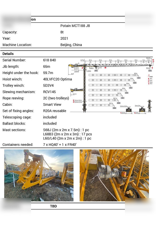 2021 POTAIN MCT188 - Tower crane: picture 2 2021 POTAIN MCT188 - Tower crane: picture 2