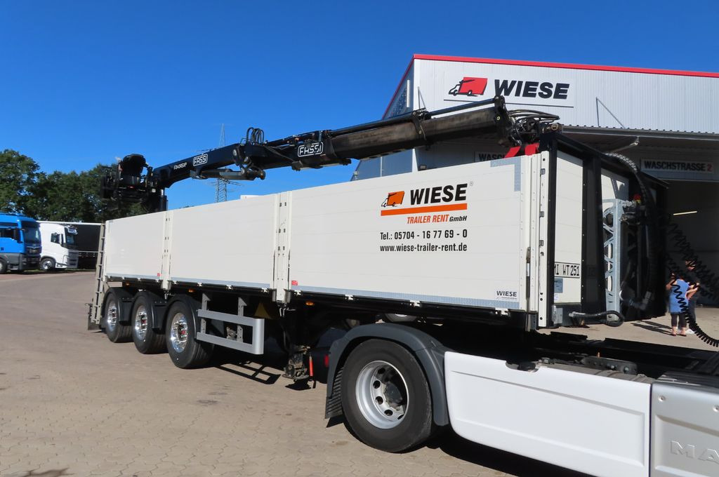 Wiese Baustoffauflieger - Heckkran - Dropside/ Flatbed semi-trailer: picture 1 Wiese Baustoffauflieger - Heckkran - Dropside/ Flatbed semi-trailer: picture 1