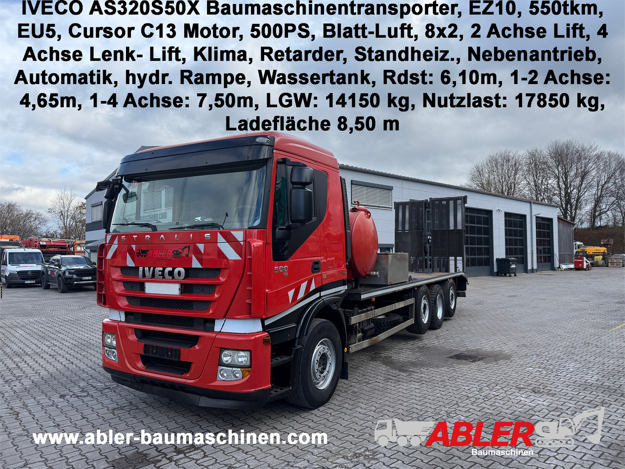 Iveco 4-Achs Baumaschinentransporter hydr. Rampe - Car transporter truck: picture 1 Iveco 4-Achs Baumaschinentransporter hydr. Rampe - Car transporter truck: picture 1
