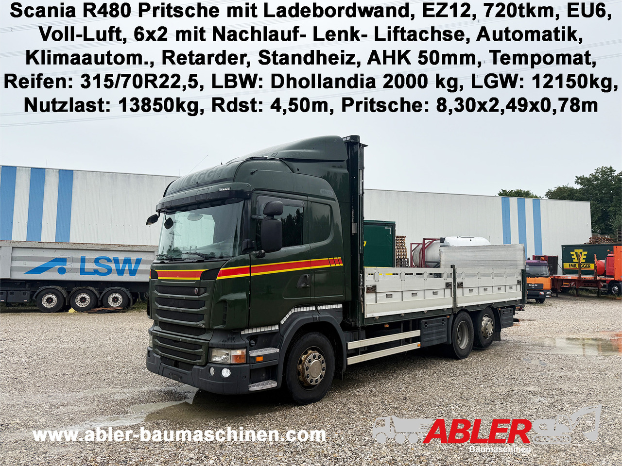 Scania R480 Pritsche mit Ladebordwand AHK - Dropside/ Flatbed truck, Crane truck: picture 1 Scania R480 Pritsche mit Ladebordwand AHK - Dropside/ Flatbed truck, Crane truck: picture 1