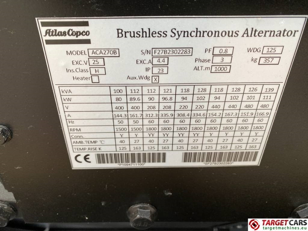 Generator set Atlas Copco QES100 Diesel 100KVA Generator 400/230V Unused: picture 12