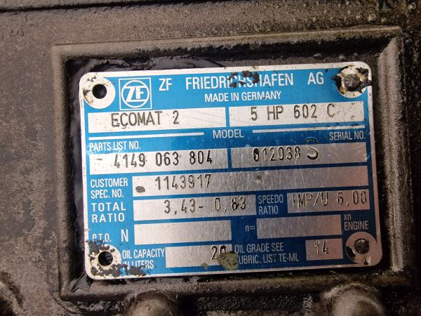 Gearbox ZF Ecomat 2 5HP602C (DAF Bus Spec) Transmission: picture 11 Gearbox ZF Ecomat 2 5HP602C (DAF Bus Spec) Transmission: picture 11
