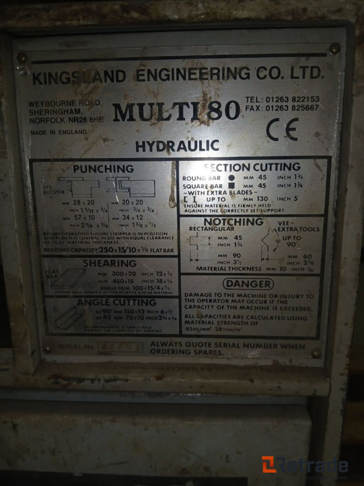 Kingsland Multi 80, Hydraulisk stansemaskin - Industrial equipment: picture 3 Kingsland Multi 80, Hydraulisk stansemaskin - Industrial equipment: picture 3