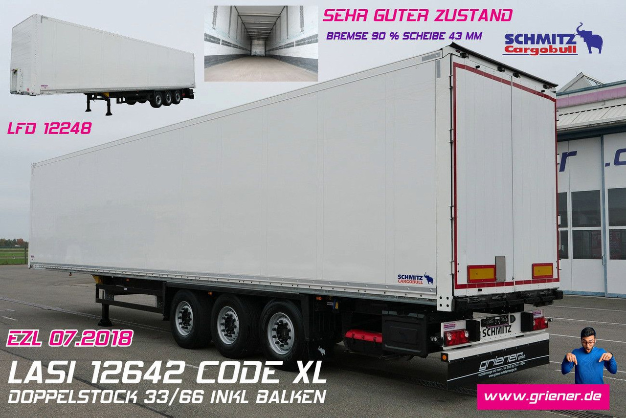 Schmitz Cargobull SKO 24/DOPPELSTOCK /  ZURRLEISTE / LASI 12642 XL - Closed box semi-trailer: picture 1 Schmitz Cargobull SKO 24/DOPPELSTOCK /  ZURRLEISTE / LASI 12642 XL - Closed box semi-trailer: picture 1