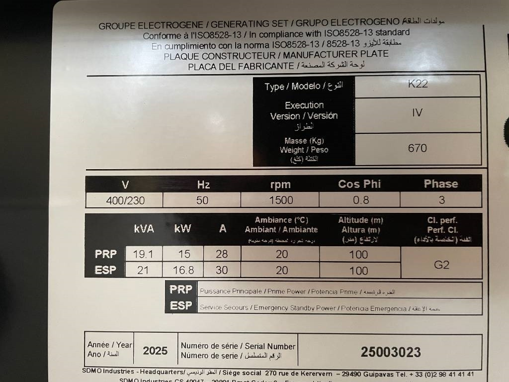 New Generator set Sdmo K22 - 22 kVA Generator - DPX-17003: picture 9