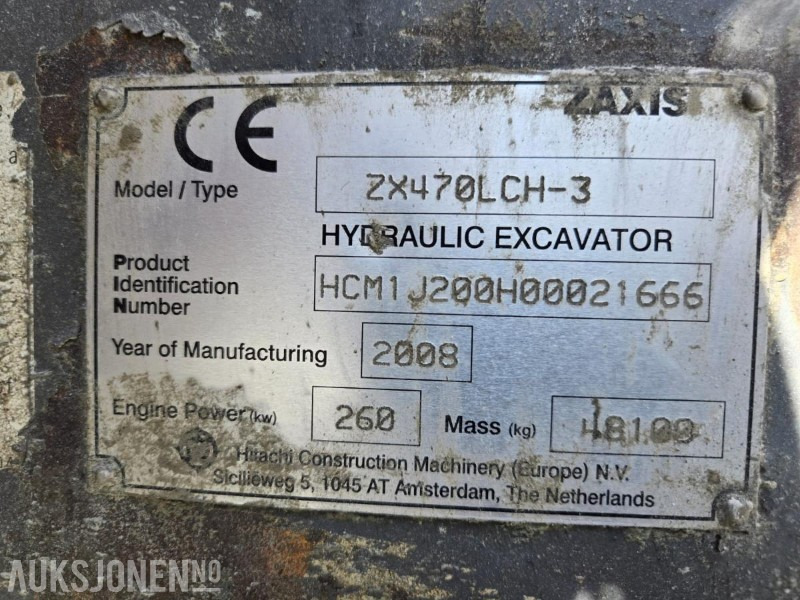 Leasing of  2008 Hitachi ZX470LCH-3-Rep.Objekt Gravemaskin 2008 Hitachi ZX470LCH-3-Rep.Objekt Gravemaskin: picture 14
