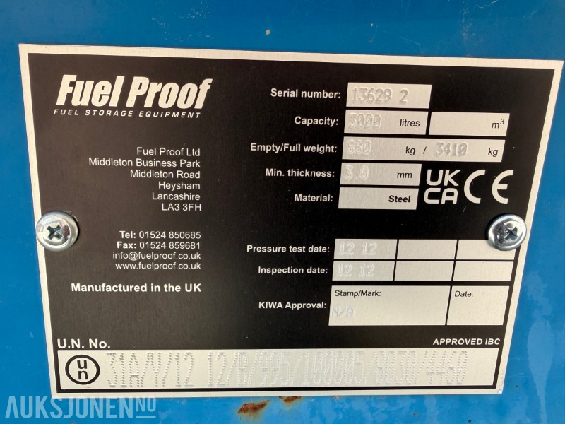 Construction equipment Fuel Proof dieseltank 3000L med lokk og tilkoblinger: picture 8 Construction equipment Fuel Proof dieseltank 3000L med lokk og tilkoblinger: picture 8