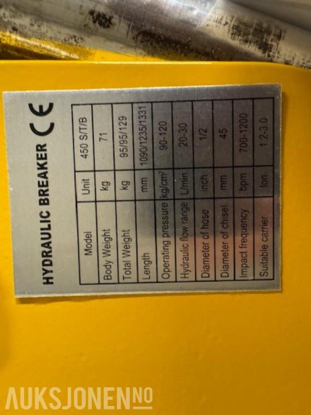 NY HENIMA 450 PIGGHAMMER TIL 1,2-3 TONNS GRAVEMASKIN S30 M/GARANTI - Hydraulic hammer for Construction machinery: picture 5 NY HENIMA 450 PIGGHAMMER TIL 1,2-3 TONNS GRAVEMASKIN S30 M/GARANTI - Hydraulic hammer for Construction machinery: picture 5