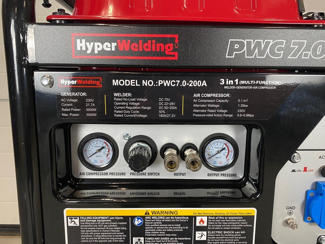HyperWelding PWC7.0-200A 3 in 1 Multimachine (Generator, Lasapparaat en Luchtcompressor) - Garage equipment: picture 2 HyperWelding PWC7.0-200A 3 in 1 Multimachine (Generator, Lasapparaat en Luchtcompressor) - Garage equipment: picture 2