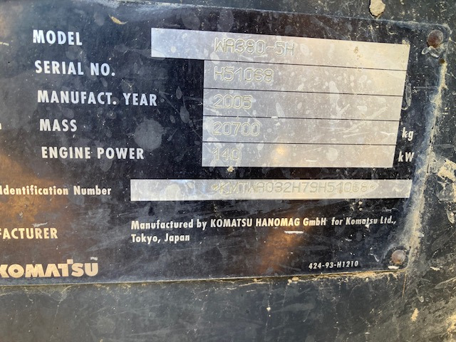 CHARGEUSE SUR PNEUS KOMATSU WA 380-5H - Wheel loader: picture 1 CHARGEUSE SUR PNEUS KOMATSU WA 380-5H - Wheel loader: picture 1