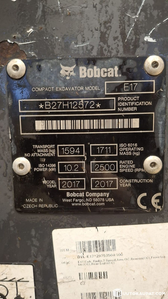 Bobcat E17 excavator, 2017 model, 1,997 h, Espoo - Mini excavator: picture 2 Bobcat E17 excavator, 2017 model, 1,997 h, Espoo - Mini excavator: picture 2