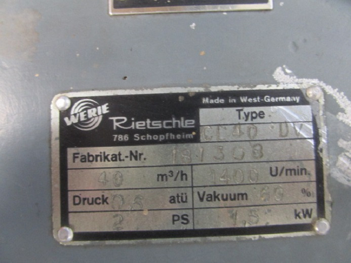 KOMPRESSOR RIETSCHLE CL40 DV - Spare parts for Printing machinery: picture 4 KOMPRESSOR RIETSCHLE CL40 DV - Spare parts for Printing machinery: picture 4