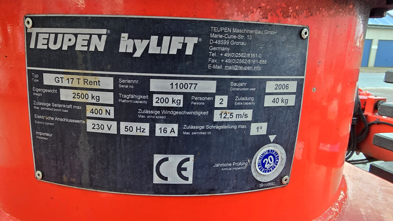 Trailer mounted boom lift TEUPEN Gepard GT 17T Rent: picture 11