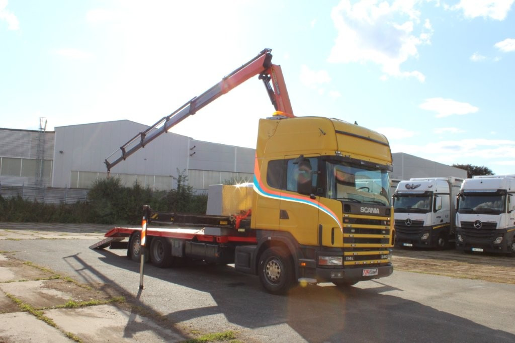 Scania R 114 LB340 6X2 L PALFINGER PK16502 - Car transporter truck, Crane truck: picture 1 Scania R 114 LB340 6X2 L PALFINGER PK16502 - Car transporter truck, Crane truck: picture 1