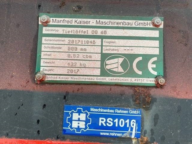 Kaiser (99001543) 0.80 m Tieflöffel / bucket OQ 65 - Attachment for Construction machinery: picture 4 Kaiser (99001543) 0.80 m Tieflöffel / bucket OQ 65 - Attachment for Construction machinery: picture 4