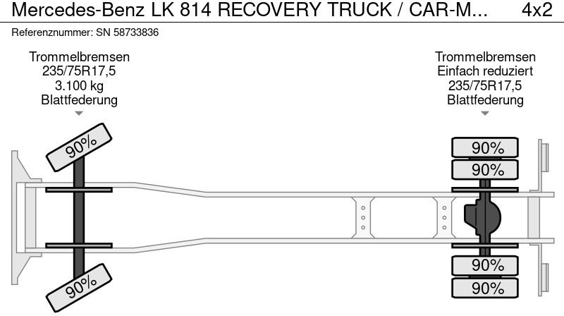 Car transporter truck Mercedes-Benz LK 814 RECOVERY TRUCK / CAR-MACHINE TRANSPORTER (6-CILINDER / MANUAL GEARBOX / FULL STEEL SUSPENSION / WINCH / HYDRAULIC RAMPS): picture 16