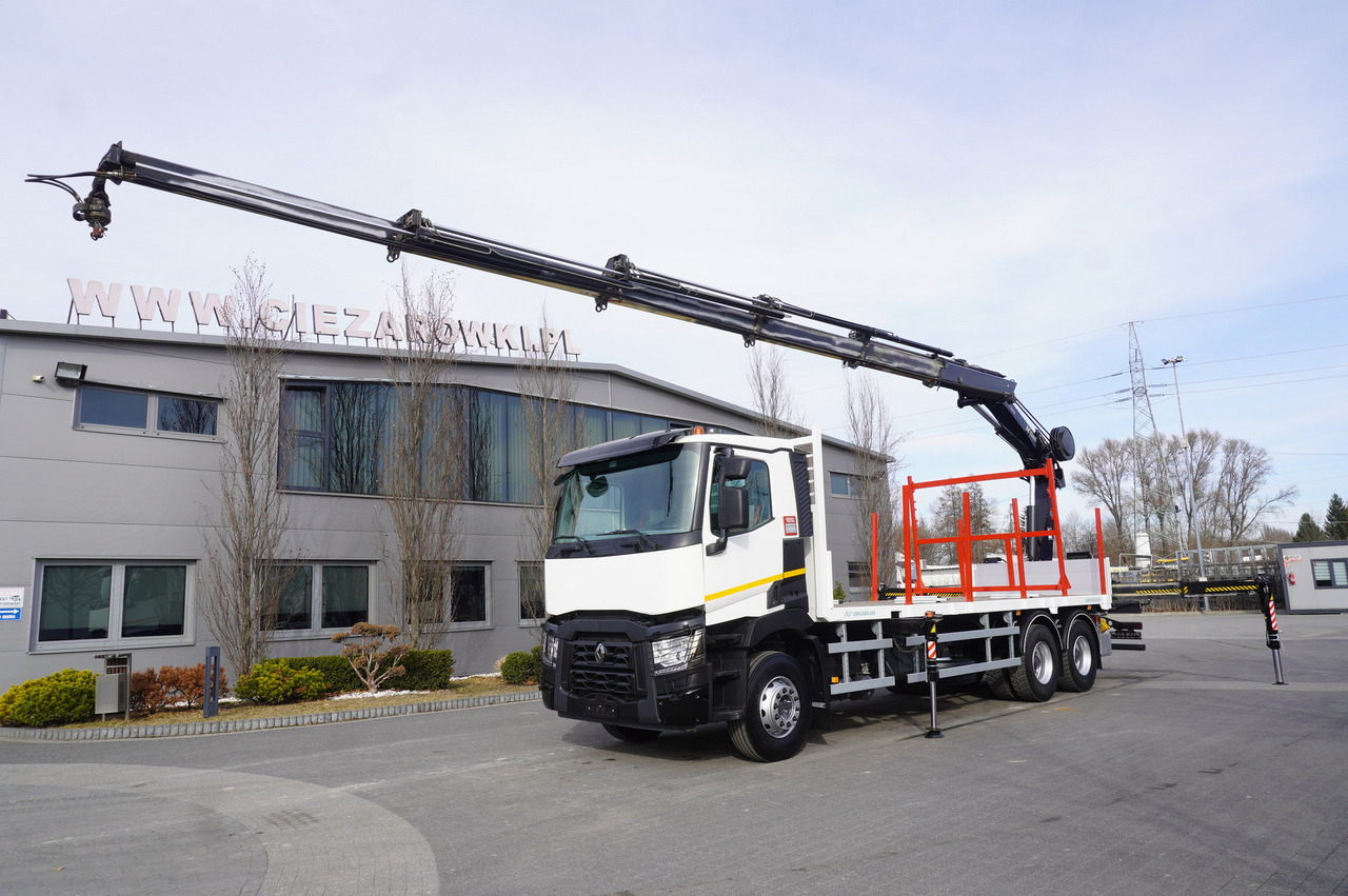 RENAULT C430 / 15 m crane HIAB 244 EP-5 HIDUO 8400 kg / Platform with stanchions - Timber truck, Crane truck: picture 2 RENAULT C430 / 15 m crane HIAB 244 EP-5 HIDUO 8400 kg / Platform with stanchions - Timber truck, Crane truck: picture 2