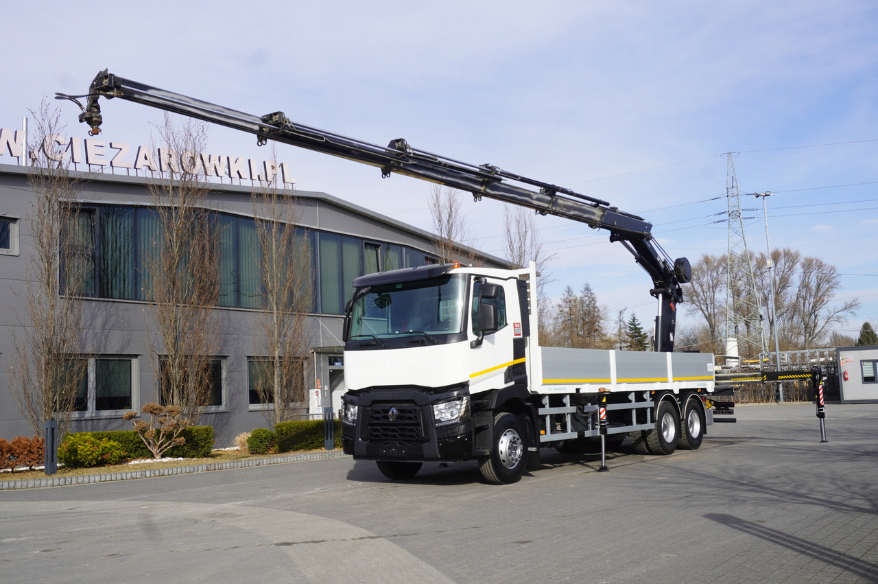 RENAULT C430 / HIAB 244 EP-5 HIDUO crane 8400 kg 15 m / Platform with stanchions - Forestry trailer: picture 1 RENAULT C430 / HIAB 244 EP-5 HIDUO crane 8400 kg 15 m / Platform with stanchions - Forestry trailer: picture 1