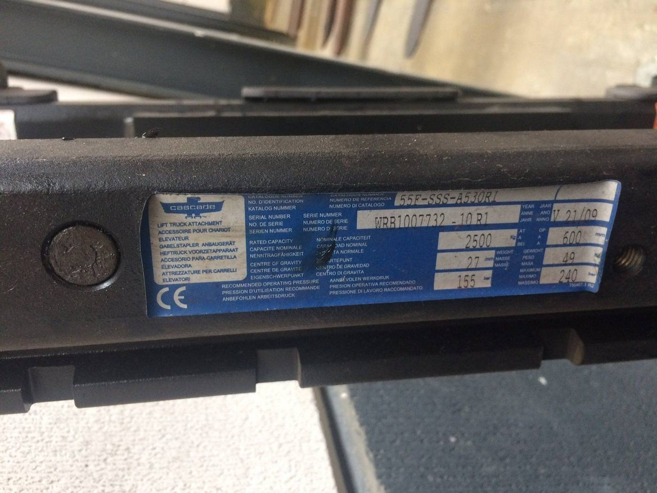 Cascade Sideshift 1400 mm - Attachment: picture 2 Cascade Sideshift 1400 mm - Attachment: picture 2