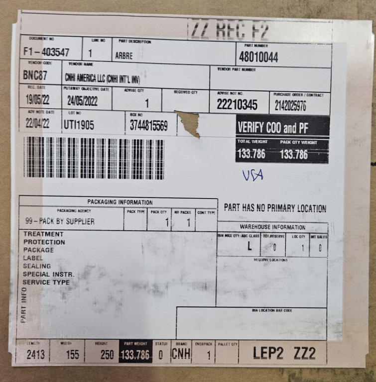 Case 48010044 - Drive shaft for Construction machinery: picture 3 Case 48010044 - Drive shaft for Construction machinery: picture 3