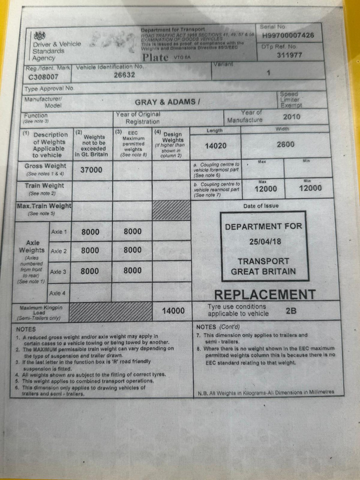 Gray and Adams 2010 Vector 1850 MT – D11 - Refrigerated semi-trailer: picture 4 Gray and Adams 2010 Vector 1850 MT – D11 - Refrigerated semi-trailer: picture 4