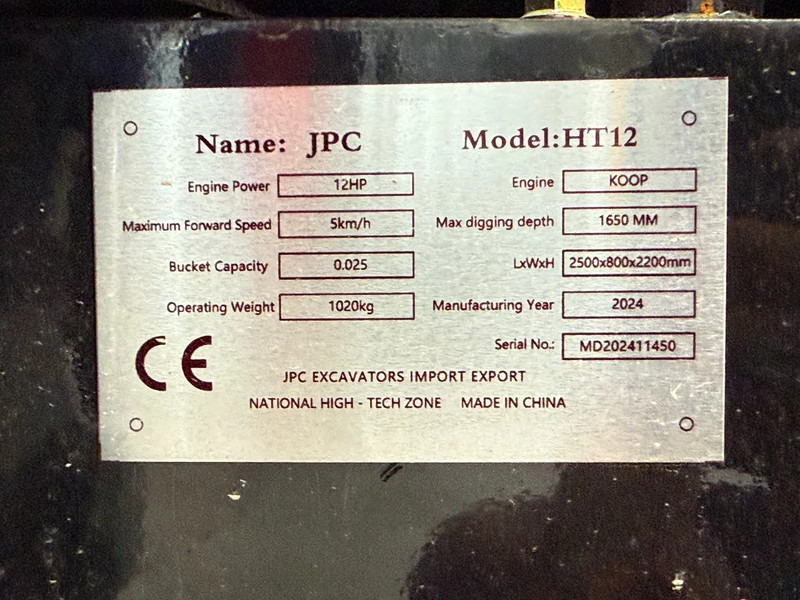 Mini excavator JPC HT12 - NEW AND UNUSED!: picture 6