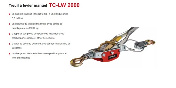 Treuil manuel 2 Tonnes EINHELL TC-LW 2000 - Winch for Forestry equipment: picture 1 Treuil manuel 2 Tonnes EINHELL TC-LW 2000 - Winch for Forestry equipment: picture 1