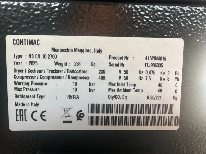 Contimac NS CN 10S 270D 7.5 kW 965 L / min 10 Bar Elektrische Schroefcompressor met Droger en Ketel - Air compressor: picture 3 Contimac NS CN 10S 270D 7.5 kW 965 L / min 10 Bar Elektrische Schroefcompressor met Droger en Ketel - Air compressor: picture 3