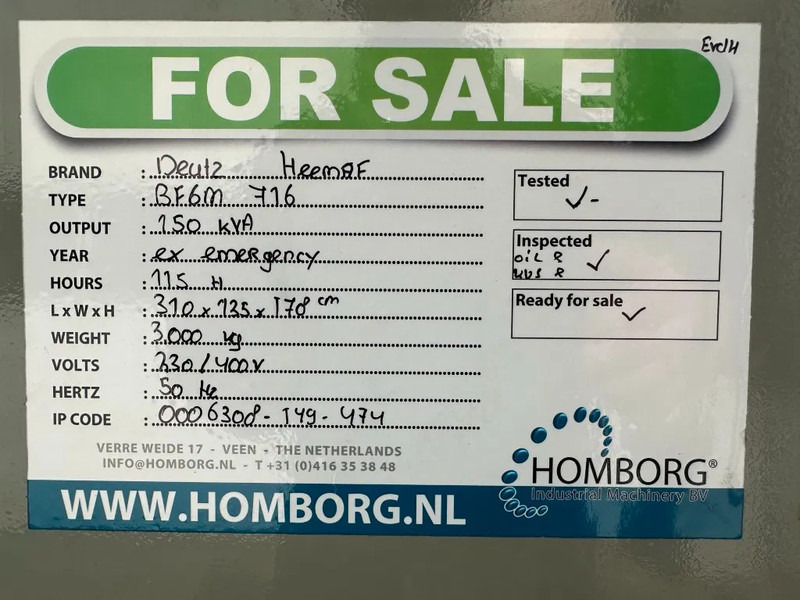 Generator set Deutz BF6M 716 Heemaf 150 kVA noodstroom generatorset ex Emergency: picture 12