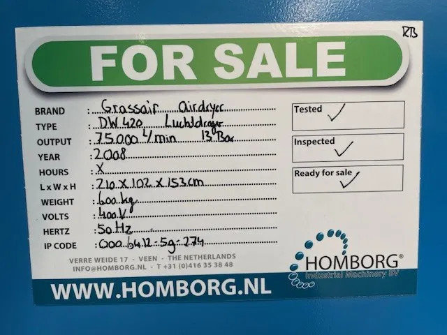 Air compressor Grassair DW 420 Air Dryer 70 m3 / min 70000 L / min 13 Bar Luchtdroger: picture 11
