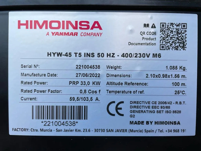 Himoinsa HYW 45 Yanmar Stamford 45 kVA Supersilent Rental generatorset as New ! - Generator set: picture 3 Himoinsa HYW 45 Yanmar Stamford 45 kVA Supersilent Rental generatorset as New ! - Generator set: picture 3