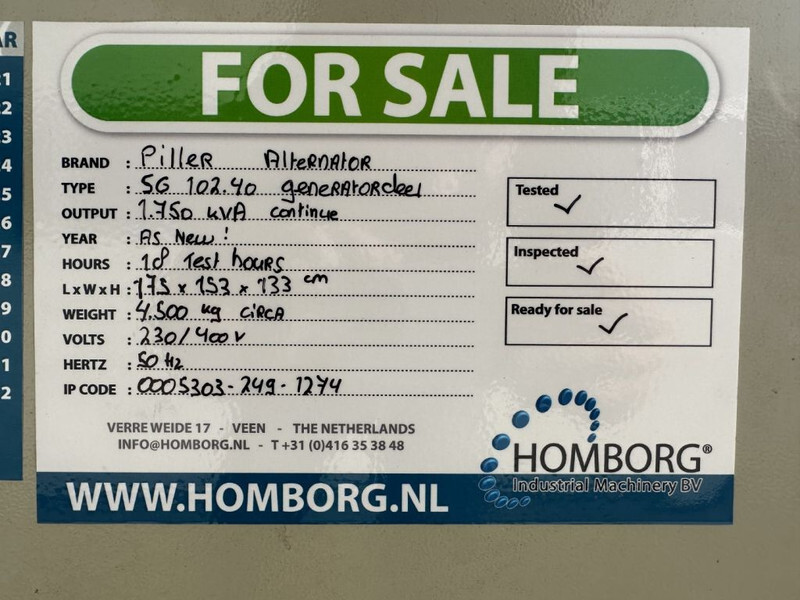 Generator set PILLER SG 102.40 Pillar 1750 kVA generatordeel Alternator as New ! 18 test hours !: picture 9 Generator set PILLER SG 102.40 Pillar 1750 kVA generatordeel Alternator as New ! 18 test hours !: picture 9